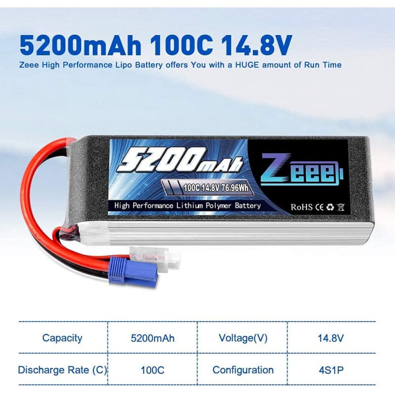 Batterie Lipo 4S Zeee 14,8V 5200mAh 100C avec connecteur EC5 - Disponible chez TET Electronics Tunisie Batterie Lipo 4S Zeee 14,8V 5200mAh 100C avec connecteur EC5 - Alimentation | Acheter en Tunisie - TET Electronics